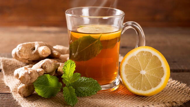 lemons, ginger, and mint tea to boost immunity and fight colds and flus
