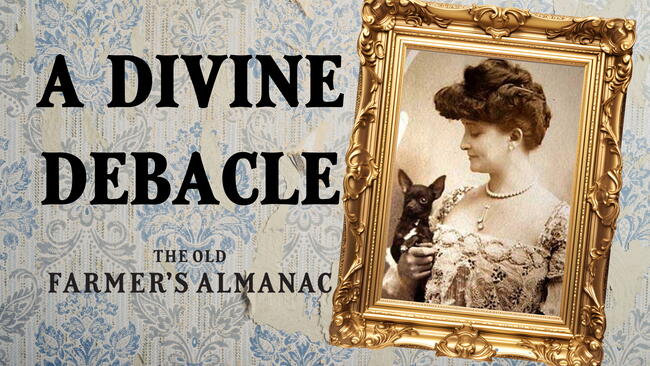 Woman and a black Chihuahua in a gold antique frame