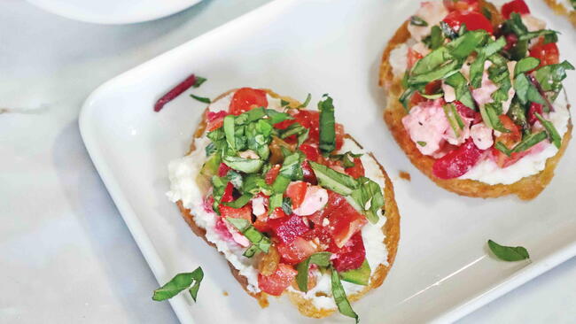 beet and cherry tomato crostini