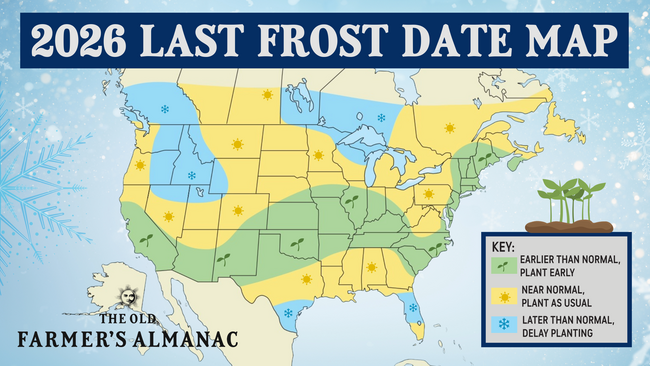 The Old Farmer's Almanac Frost Date Map 2026