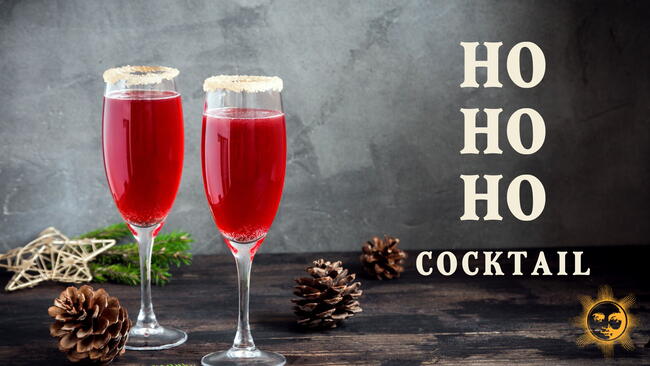ho, ho, ho cocktail Mimosa festive drink for Christmas - champagne red cocktail Mimosa with cranberry for Christmas party