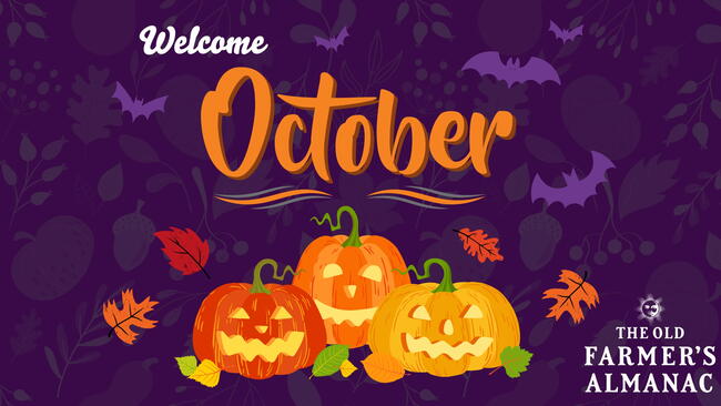 welcome october, jack o lanterns and leaves