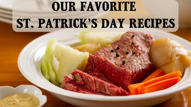 our favorite st. patricks day recipes, corned beef and cabbage and carrots in a bowl