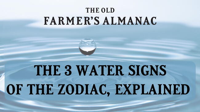 The Water Signs of the zodiac explained, old farmers almanac, drop of water in a lake