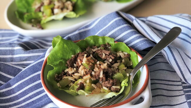 Beef and Rice Lettuce Cups