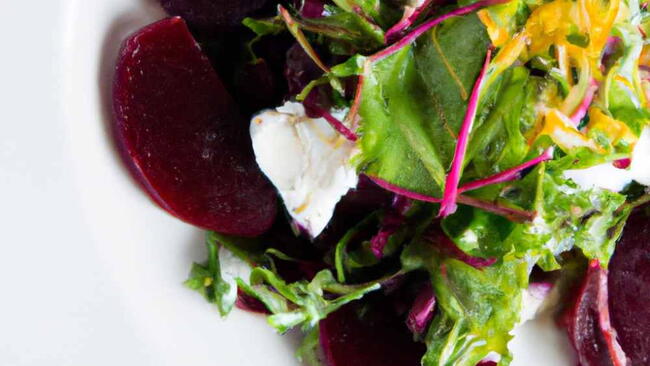 Salad of Goat Cheese, Beet, Fennel, and Citrus Vinaigrette over mixed greens