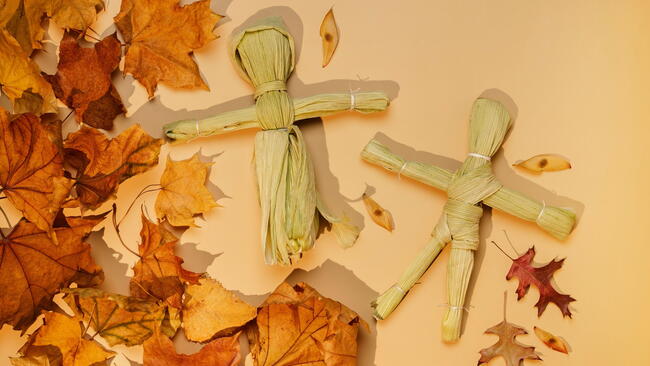 Native American Corn husk doll made out of the corn cobs dried leaves (corn husks)