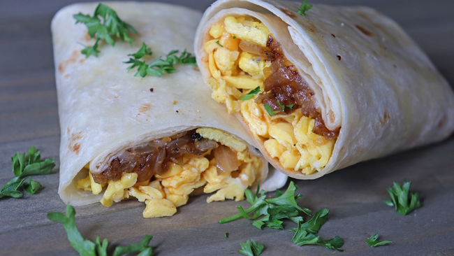 egg cheese and onion breakfast tortilla