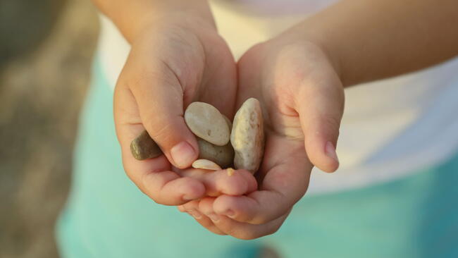 hands holding rocks