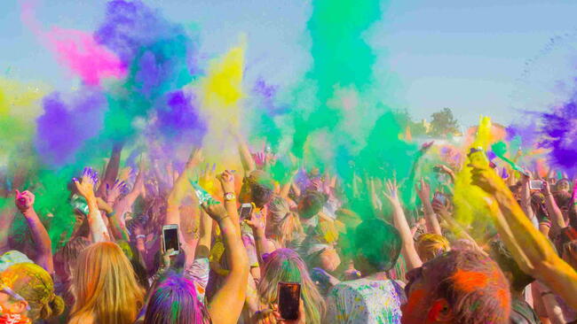 Holi spring celebration: throwing colors