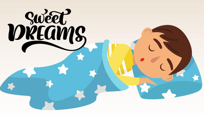 illustration of young boy sleeping with a star blanket and a star pillow