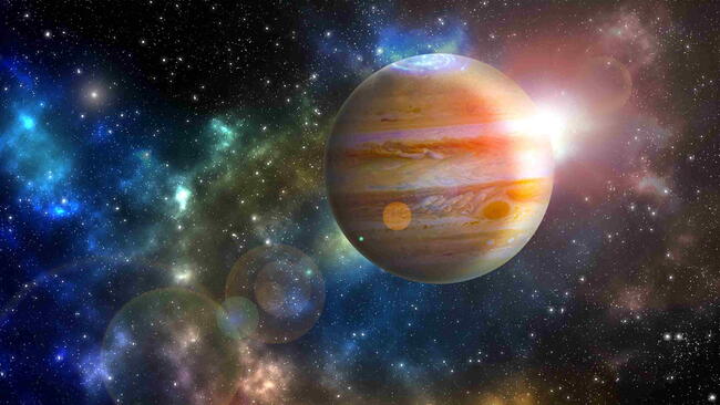 Jupiter in colorful starry universe