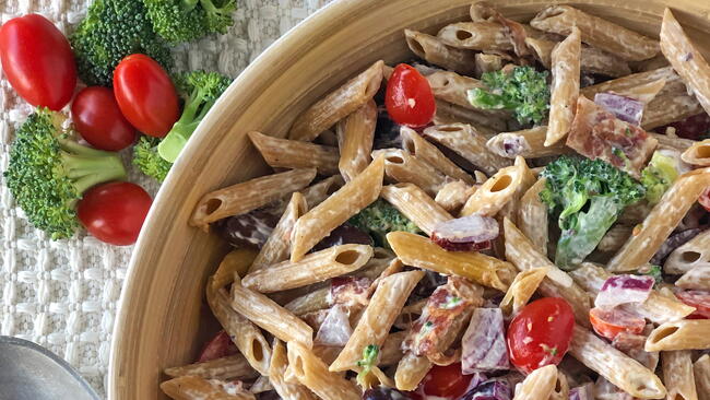 bacon horseradish penne pasta salad