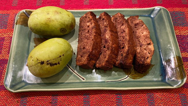 Pawpaw fruit and pawpaw bread on plate