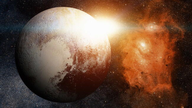 Solar System - Pluto. It is a dwarf planet in the Kuiper belt, a ring of bodies beyond Neptune. It is the largest known dwarf planet in the Solar System. Elements of this image furnished by NASA.