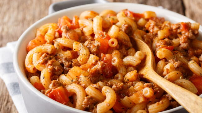 Photo of American Chop Suey in a white bowl