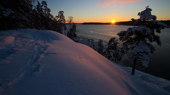 sunset over the snow
