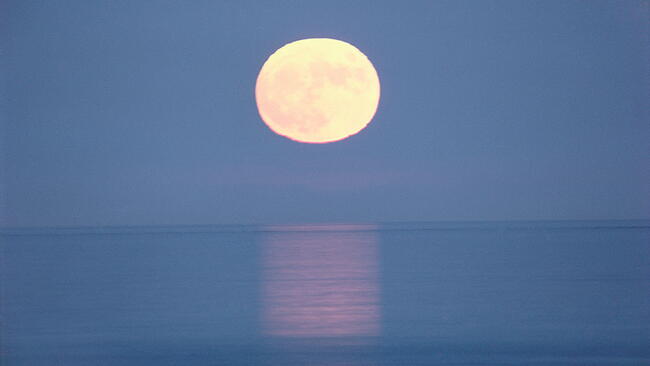 the Moon shining over the ocean with a reflection
