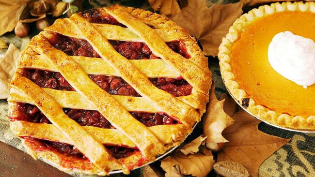 a cherry pie and a pumpkin pie