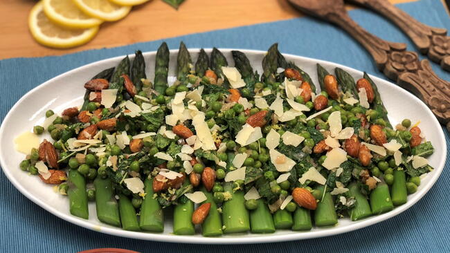 Lemony Asparagus and Spring Pea Salad with Roasted Almonds