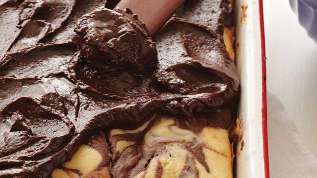 Marble Cake with Dark Chocolate Frosting