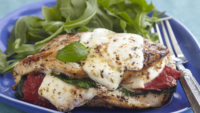 Roasted Red Pepper, Mozzarella, and Basil-Stuffed Chicken