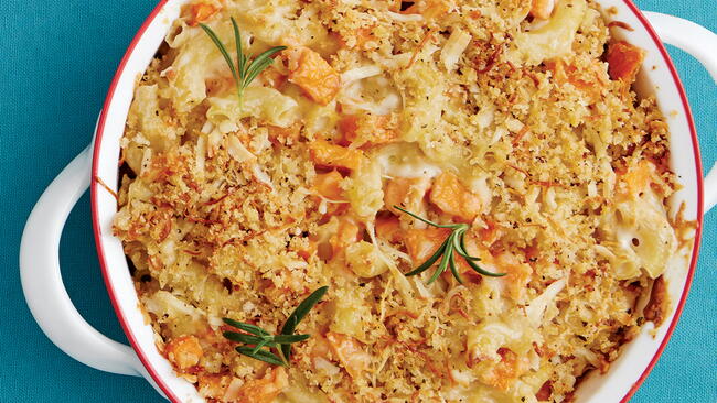 Roasted Garlic Sweet Potato Mac-N-Cheese