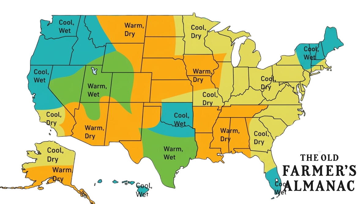 map showing the 2026 fall forecast from the Old Farmer's Almanac