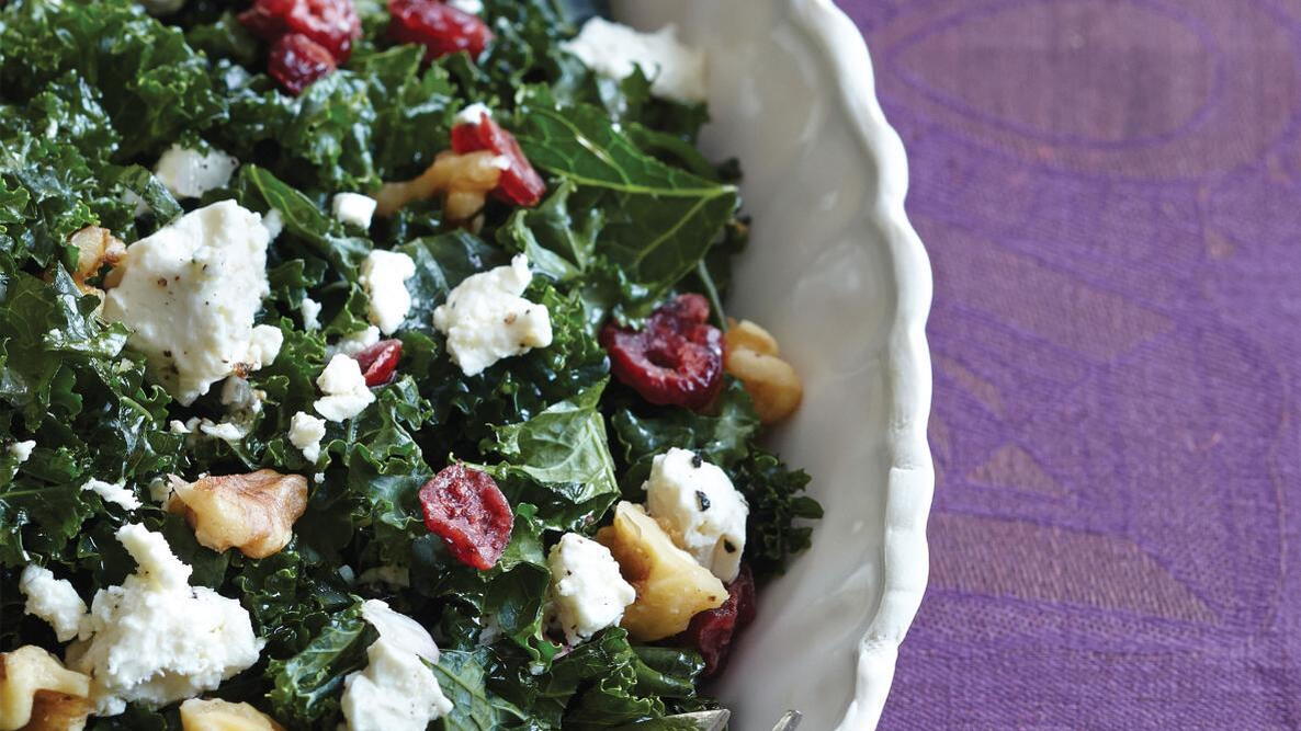 Kale Salad Cranberries Feta Walnuts