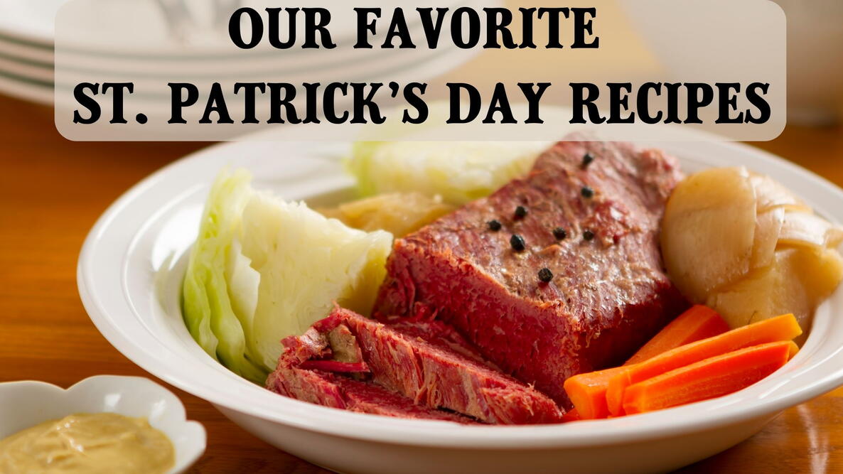 our favorite st. patricks day recipes, corned beef and cabbage and carrots in a bowl