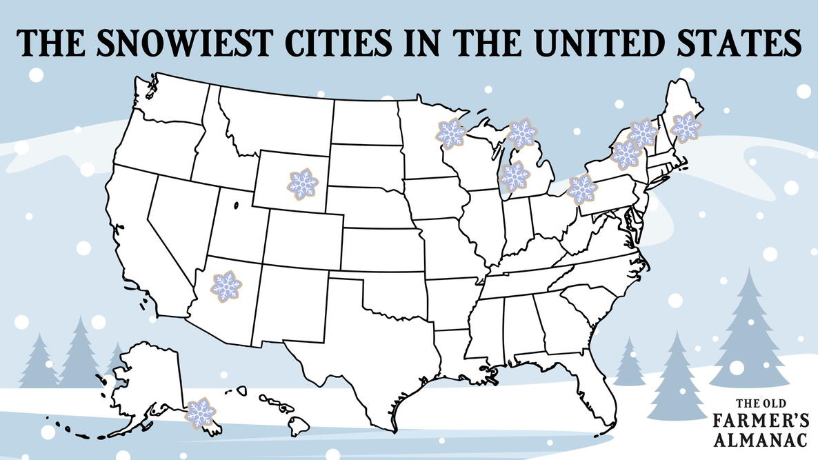 map showing the locations of the snowiest cities in the united states