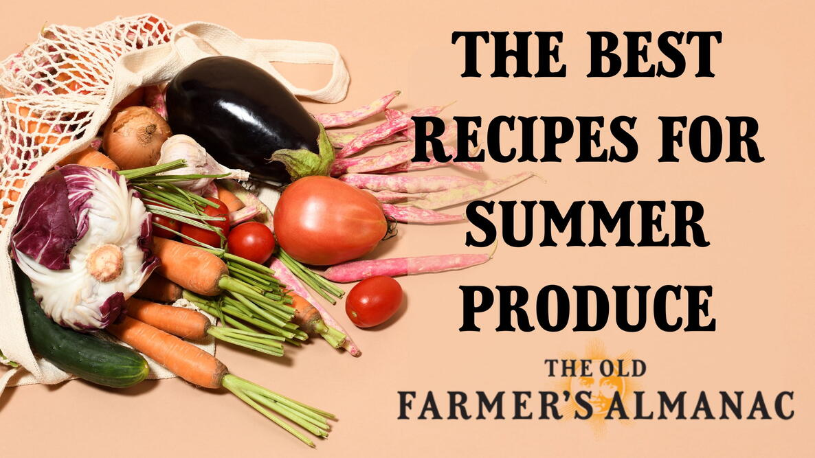 farm fresh produce in a bag, carrots, tomatoes, eggplant, cucumbers. the best recipes for summer produce