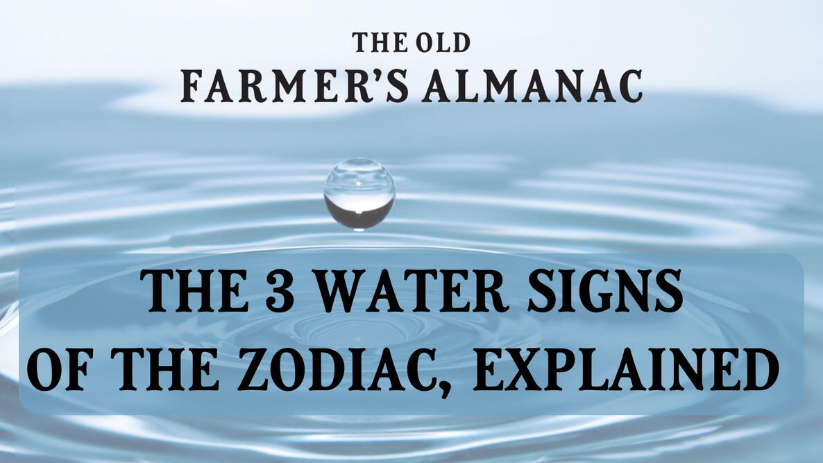 The Water Signs of the zodiac explained, old farmers almanac, drop of water in a lake