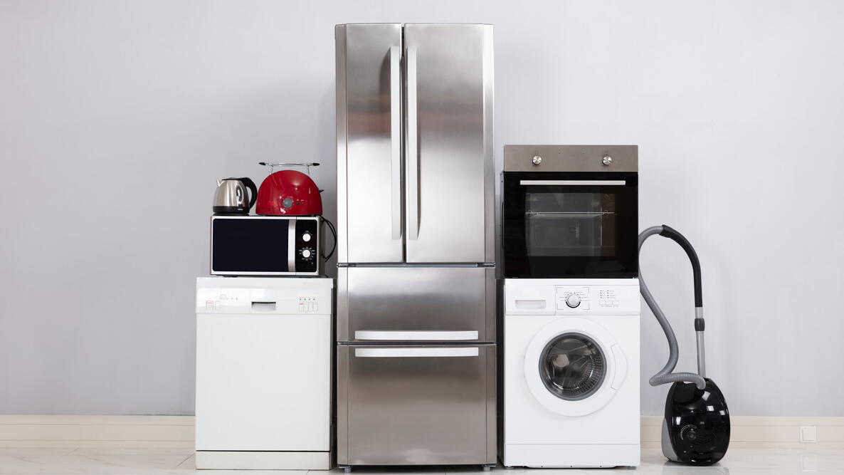 appliances, dishwasher, washing machine, vacuum, microwave, tea kettle