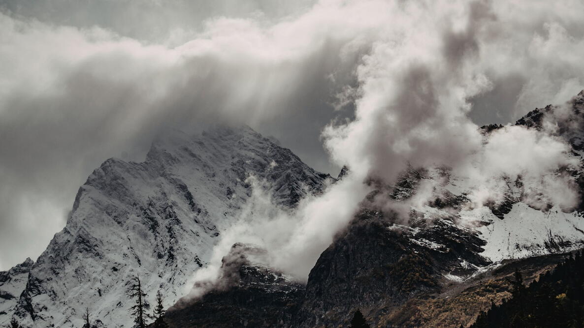 dangerous avalanche sliding over a large mountain