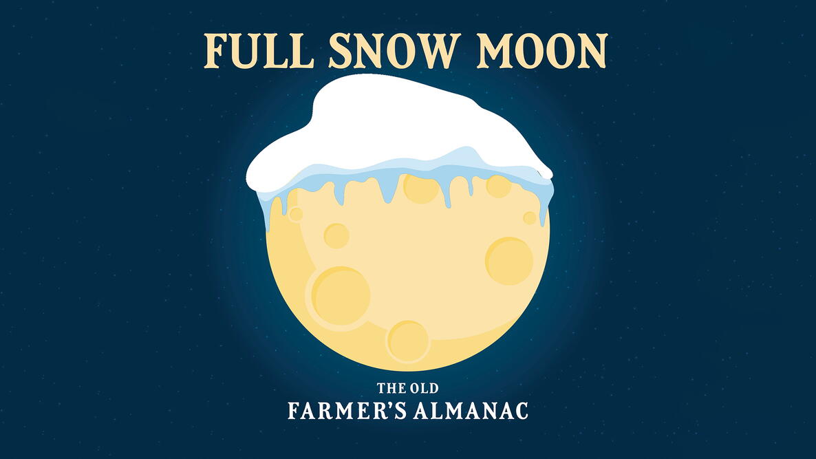full snow moon, february full moon, the old farmers almanac