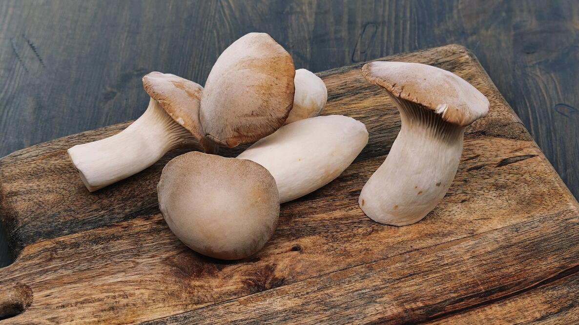 harvested and clean mushrooms on a wooden board