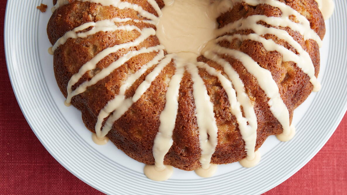 Roman Apple Bundt Cake with Penuche Drizzle