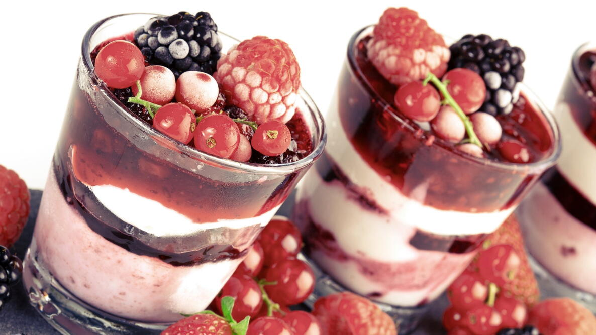 close-up of ice cream parfait with berries