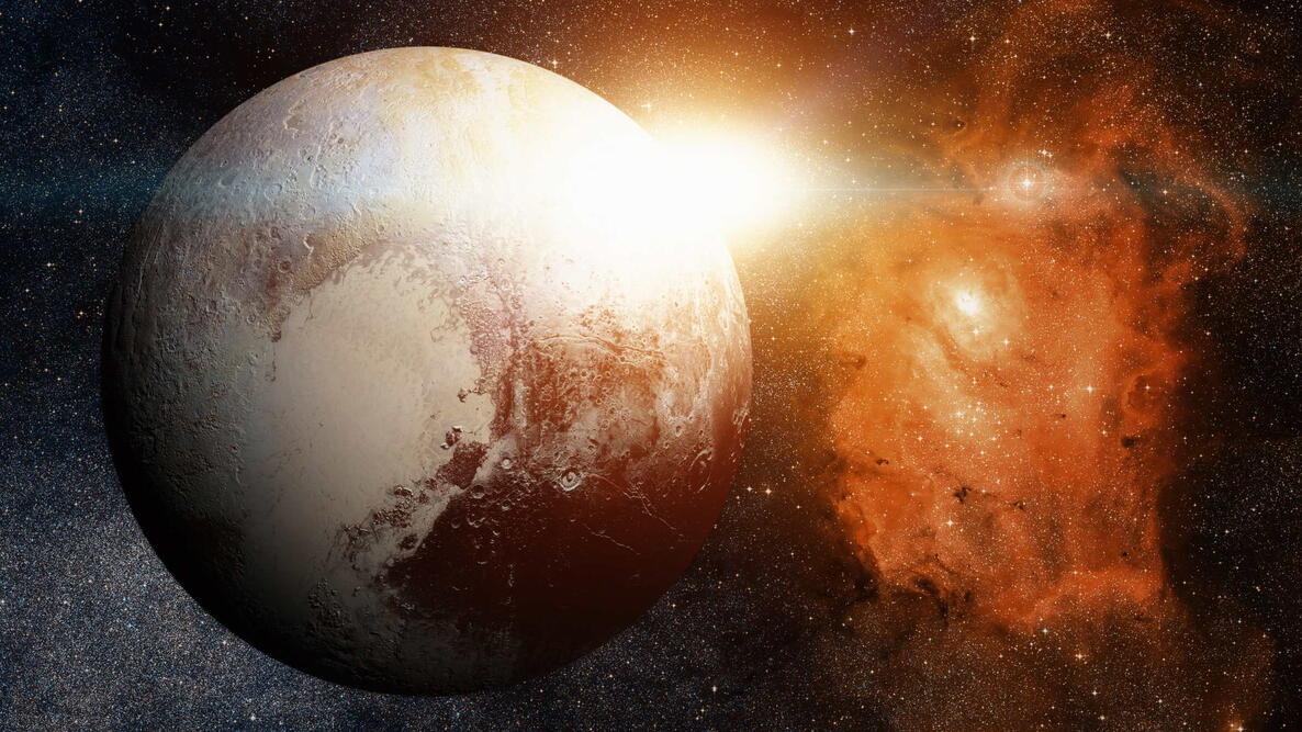 Solar System - Pluto. It is a dwarf planet in the Kuiper belt, a ring of bodies beyond Neptune. It is the largest known dwarf planet in the Solar System. Elements of this image furnished by NASA.