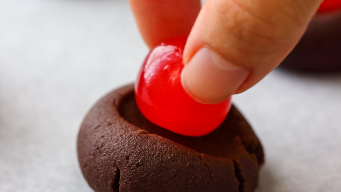 Chocolate Thumbprint Cookies with Maraschino Cherries
