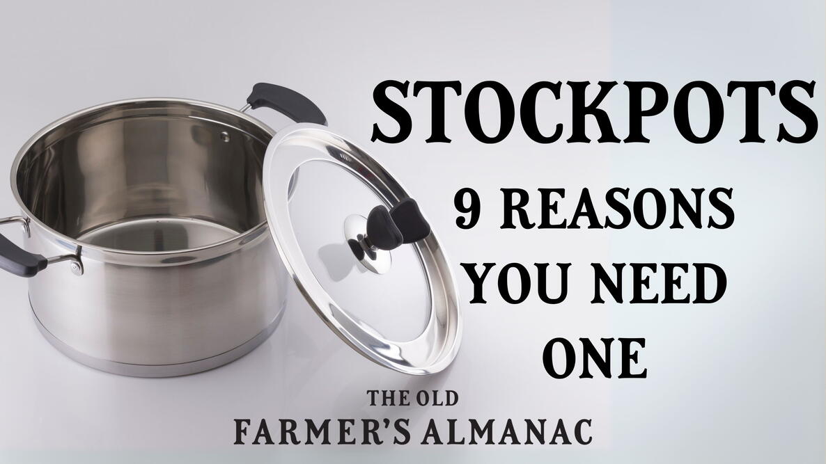 stainless steel stockpot with the cover leaning against it.
