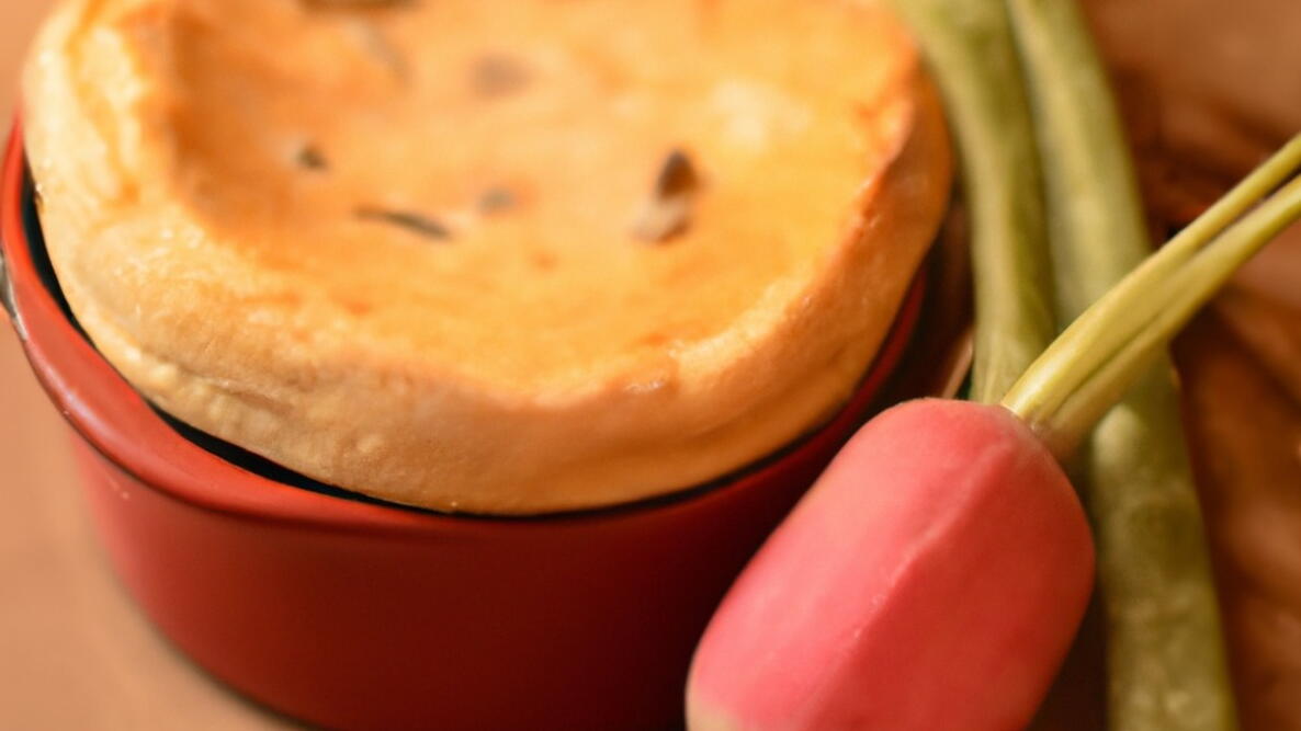 Turnip Souffle in a red ramekin with a turnip next to it