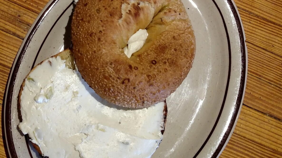 homemade bagel with cream cheese