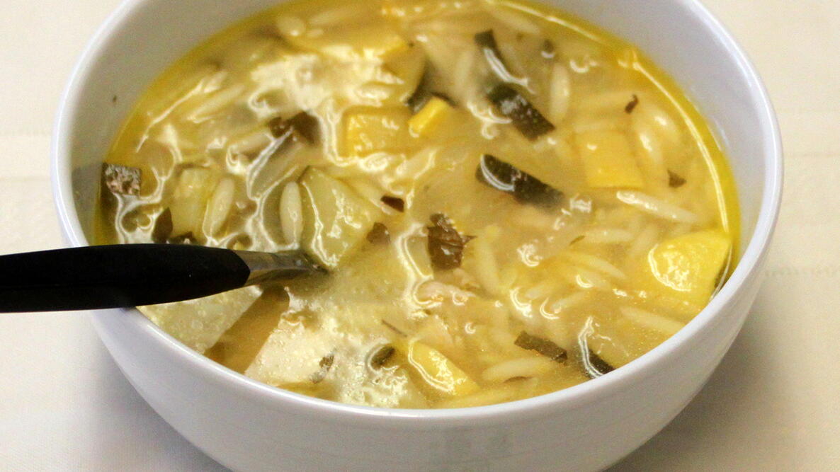 Lemon Zucchini Orzo Summer Soup	