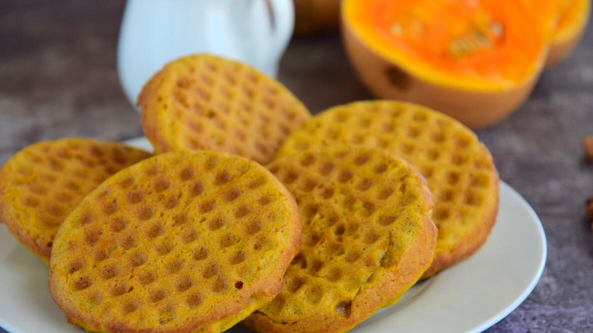 Pumpkin Waffles with Butter Pecan Butter