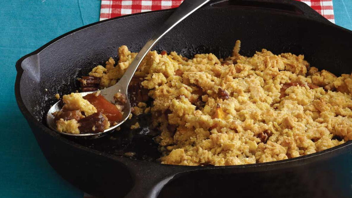 Skillet Peach Pie with "Grated" Piecrust