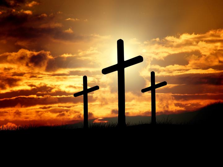 easter crosses with a orange sky