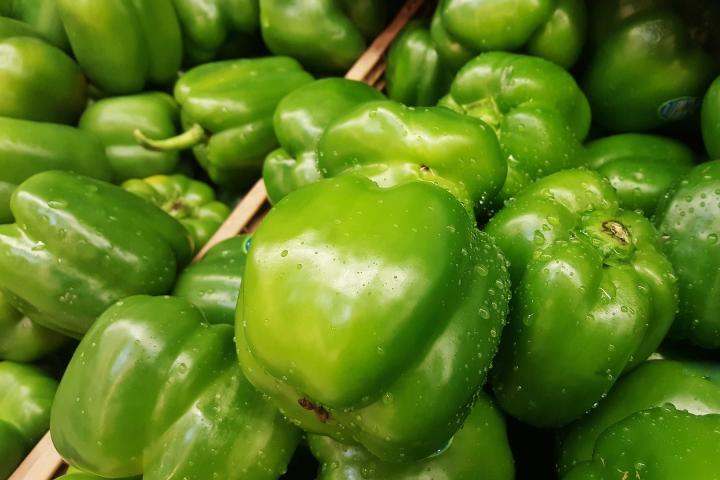 Group of green bell peppers