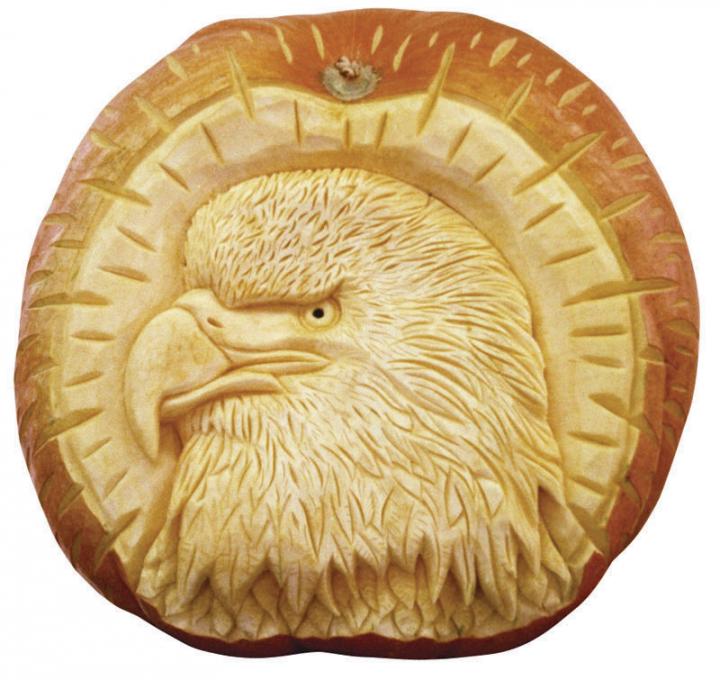 three dimensional carved pumpkin bald eagle